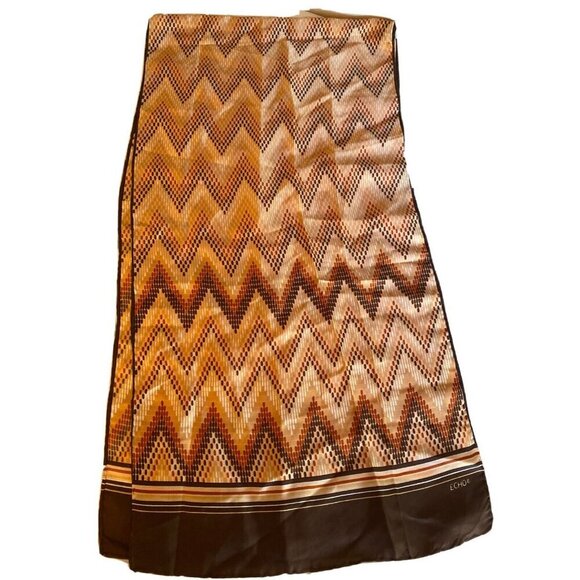 ECHO Silk Brown Orange Gold Scarf Graphic Print 1960's - Picture 1 of 4